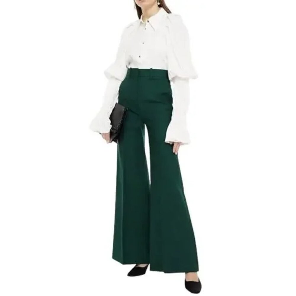 Khaite Bernadette Wide Leg High Rise Trouser Womens Size 6 Green Twill NWT $780
